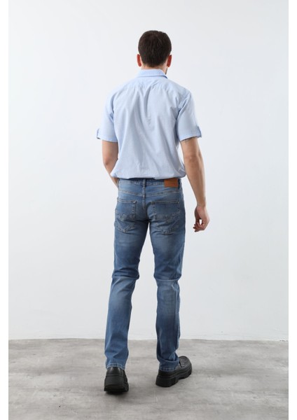 Erkek Likralı Regular Fit Düz Jean Pantolon Mavi fırsatları