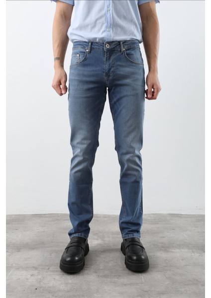 Erkek Likralı Regular Fit Düz Jean Pantolon Mavi indirimleri