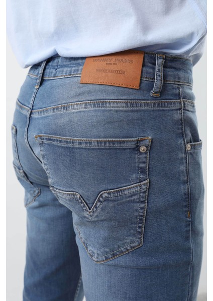 Erkek Likralı Regular Fit Düz Jean Pantolon Mavi