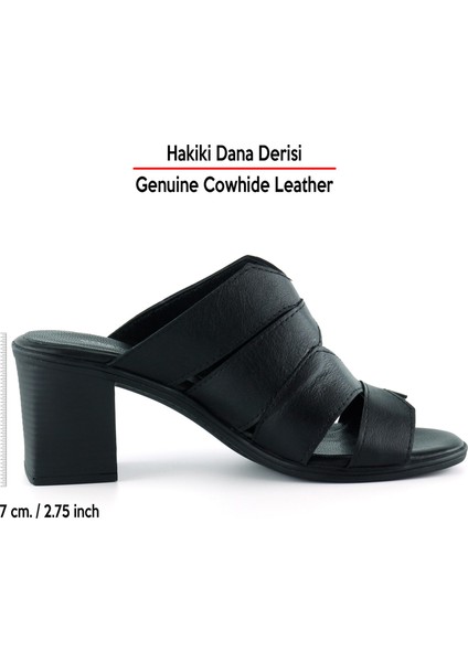 Bianca Siyah Hakiki Dana Derisi Önü Açık Kesik Detaylı Kalın Topuklu Günlük Terlik fiyatları