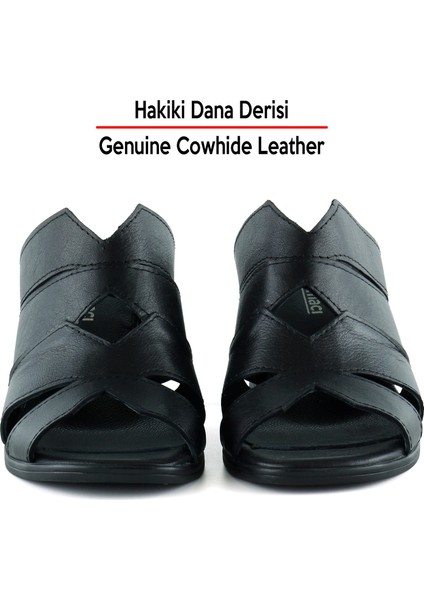 Bianca Siyah Hakiki Dana Derisi Önü Açık Kesik Detaylı Kalın Topuklu Günlük Terlik indirimleri