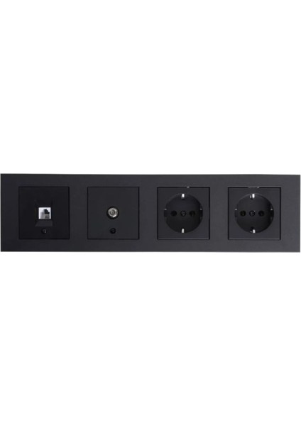 Grano Siyah Topraklı Priz +Topraklı Priz+Tv (Uydu)Prizi+Nümeris+4 Lü Çerçeve 4 Lü Set