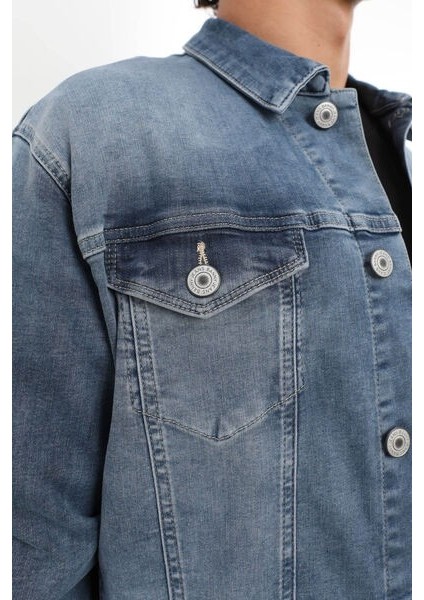 Erkek Likralı Jean Ceket Mavi indirimleri