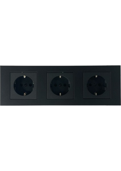 Ovivo Grano Siyah Üçlü Set Topraklı Priz + Topraklı Priz + Topraklı Priz