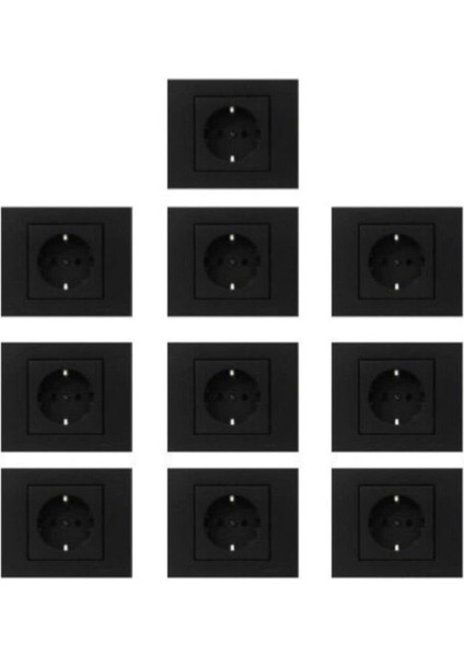 10 Adet Ovivo Grano Siyah Topraklı Priz 10'lu Çerçeve Dahil