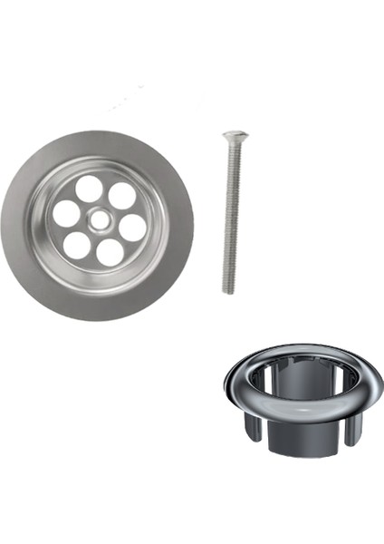 Krom Lavabo Süzgeci ve Su Taşma Yüzüğü