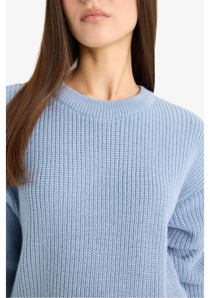 Regular Fit Bisiklet Yaka Selanik Kumaş Basic Düz Triko Kazak H6905AZ25WN fırsatları