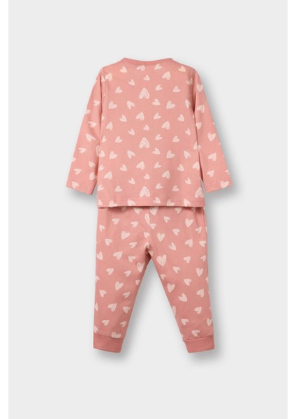 Kız Bebek Pijama Takımı Kalp Desenli Uzun Kollu Penye Üst Uzun Alt fırsatları