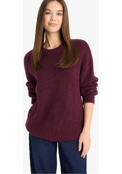 Regular Fit Bisiklet Yaka Selanik Kumaş Basic Düz Triko Kazak H6905AZ25WN