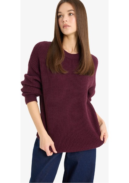 Regular Fit Bisiklet Yaka Selanik Kumaş Basic Düz Triko Kazak H6905AZ25WN fırsatları