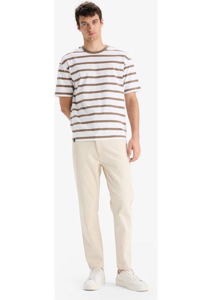 %100 Pamuk Boxy Fit Rahat Kesim Bisiklet Yaka Çizgili Kısa Kollu Tişört E1160AX25AU fiyatları