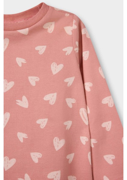 Kız Bebek Pijama Takımı Kalp Desenli Uzun Kollu Penye Üst Uzun Alt E9481A525AU fiyatları
