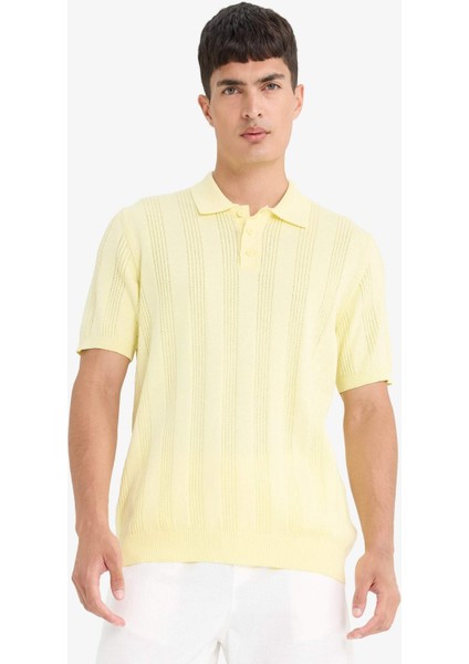 %100 Pamuk Polo Yaka Kısa Kollu Triko Tişört F7133AX25SM fırsatları