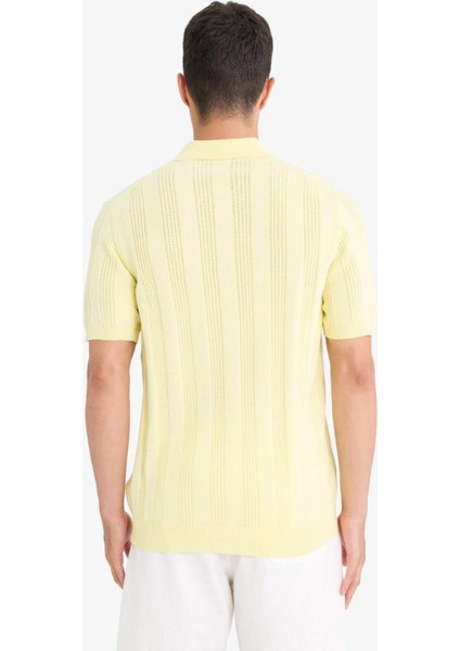 %100 Pamuk Polo Yaka Kısa Kollu Triko Tişört F7133AX25SM