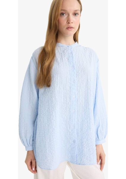 Relax Fit Bisiklet Yaka Gofre Dokulu Uzun Kollu Tunik D4145AX25AU