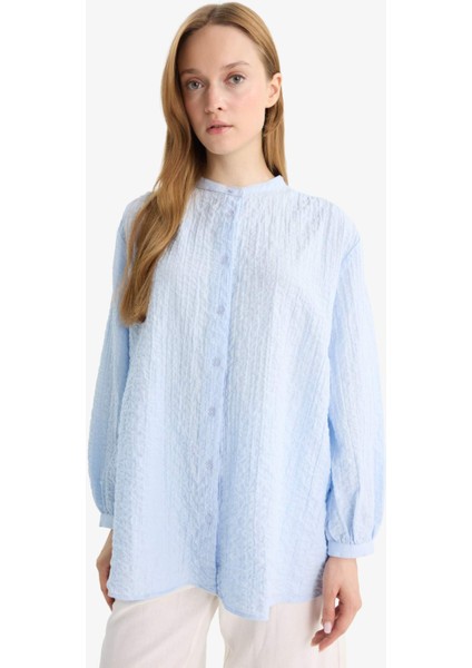 Relax Fit Bisiklet Yaka Gofre Dokulu Uzun Kollu Tunik D4145AX25AU modelleri