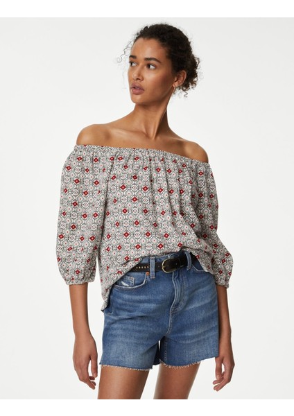 Regular Fit Desenli Keten Bluz fiyatları