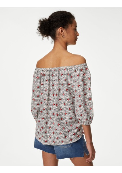 Regular Fit Desenli Keten Bluz fırsatları