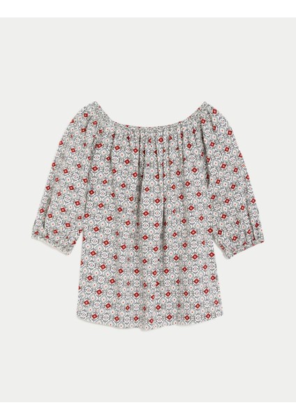 Regular Fit Desenli Keten Bluz indirimleri