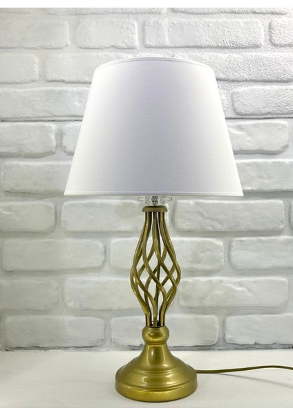 Decodelight Eskitme Gold Rustik Burgulu Metal Ayaklı Kristal Taşlı Beyaz Kumaşlı Abajur fiyatları
