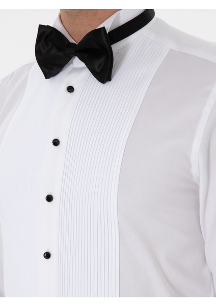 Erkek Beyaz Slim Fit Pamuk Karışımlı Ata Yaka Smokin Gömlek 50308852-VR013