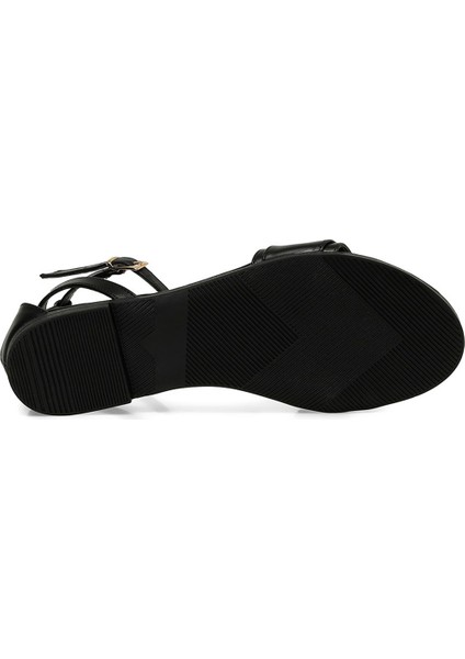 DS24015 4fx Siyah Kadın Düz Sandalet