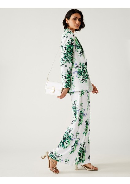 Çiçek Desenli Wide Leg Saten Pantolon