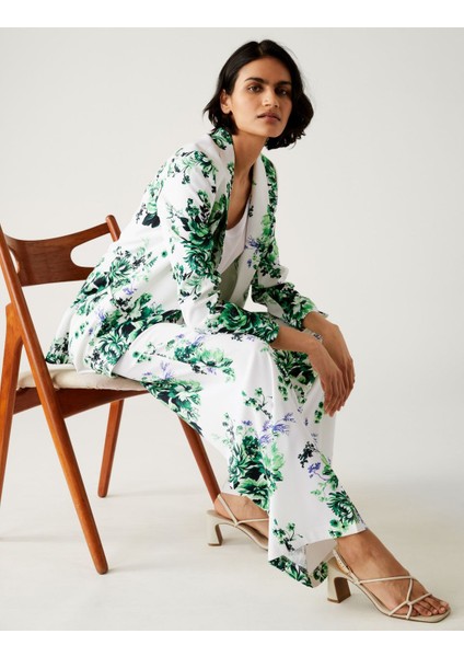 Çiçek Desenli Wide Leg Saten Pantolon modelleri