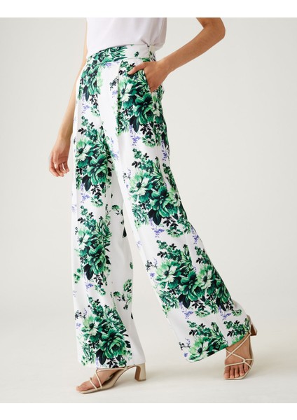 Çiçek Desenli Wide Leg Saten Pantolon fırsatları