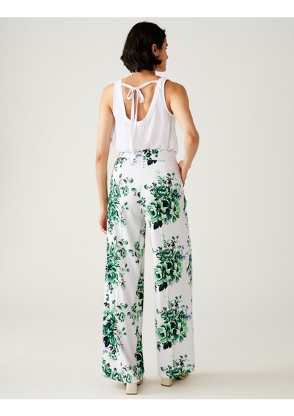 Çiçek Desenli Wide Leg Saten Pantolon indirimleri