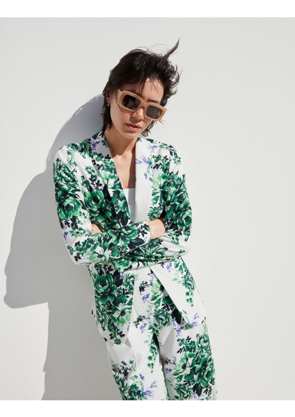 Çiçek Desenli Wide Leg Saten Pantolon