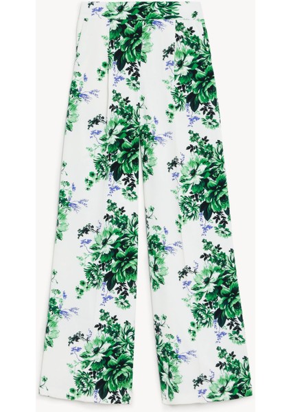 Çiçek Desenli Wide Leg Saten Pantolon