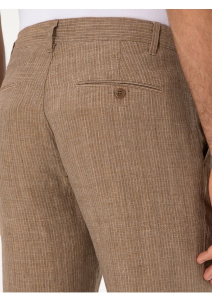 Erkek Açık Kahverengi Carrot Fit Beli Lastikli %100 Keten Spor Pantolon 50298913-VR002