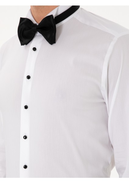 Erkek Beyaz Slim Fit Pamuk Karışımlı Manşetli Smokin Gömlek 50304049-VR013