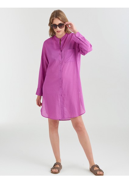 Saf Pamuklu Uzun Kollu Plaj Elbisesi