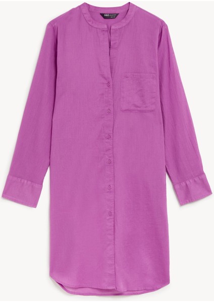 Saf Pamuklu Uzun Kollu Plaj Elbisesi