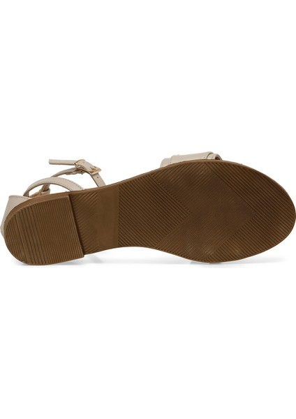 DS24015 4fx Bej Kadın Düz Sandalet