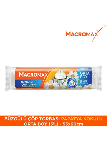 Büzgülü Çöp Torbası Orta Boy (55x60cm) Papatya Kokulu 15 Adet Süper Ekonomik Paket