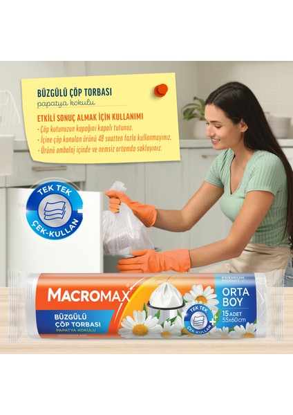 Büzgülü Çöp Torbası Orta Boy (55x60cm) Papatya Kokulu 15 Adet Süper Ekonomik Paket fiyatları