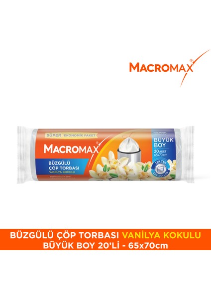 Büzgülü Çöp Torbası Büyük Boy (65x70cm) Vanilya Kokulu 20 Adet Süper Ekonomik Paket