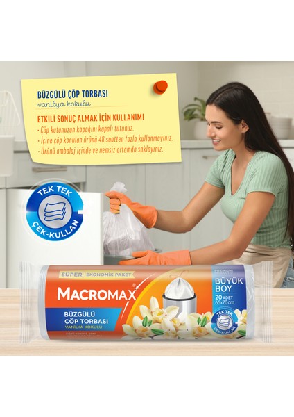 Büzgülü Çöp Torbası Büyük Boy (65x70cm) Vanilya Kokulu 20 Adet Süper Ekonomik Paket fiyatları