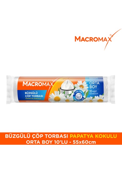 Büzgülü Çöp Torbası Orta Boy (55x60cm) Papatya Kokulu 10 Adet
