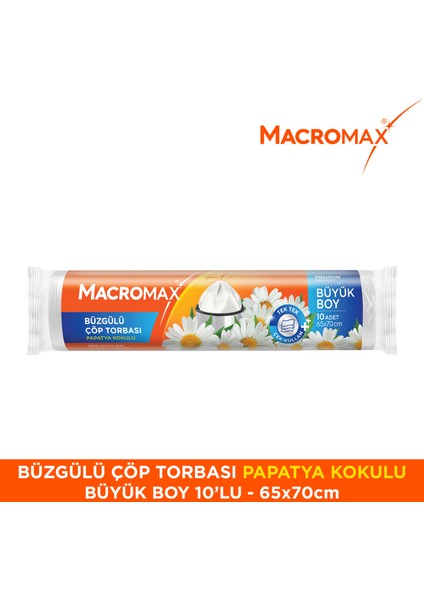 Büzgülü Çöp Torbası Büyük Boy (65x70cm) Papatya Kokulu 10 Adet Süper Ekonomik Paket