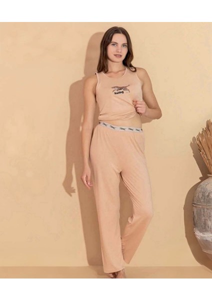 20618 Kadın Milan Kumaş Atlet Pijama Takımı