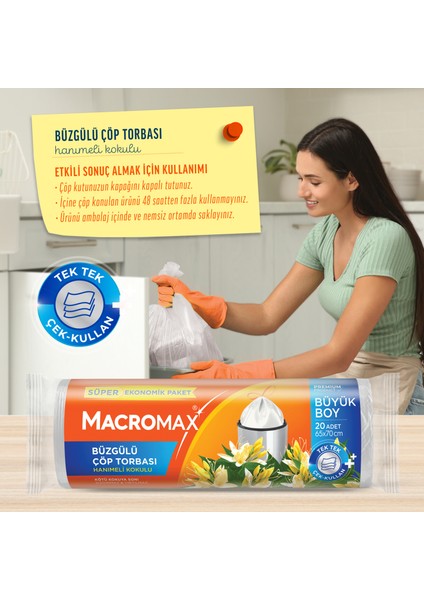 Büzgülü Çöp Torbası Büyük Boy (65x70cm) Hanımeli Kokulu 20 Adet Süper Ekonomik Paket fiyatları