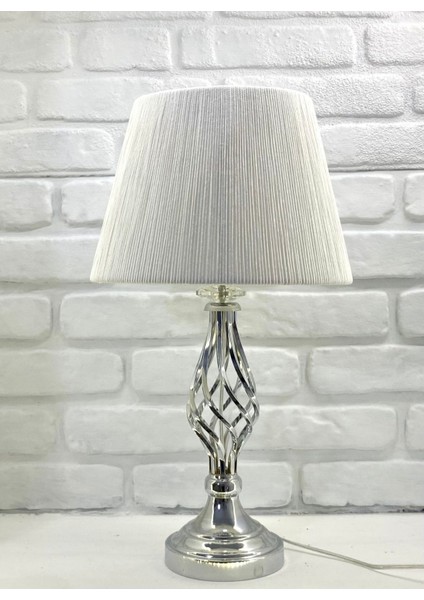 Krom Kaplama Burgu Metal Ayaklı El Yapımı Beyaz Ip Örme Şapkalı Abajur Masa Lambası Modelleri fiyatları