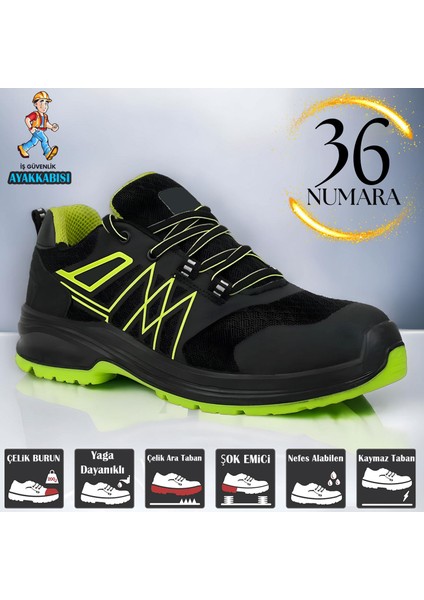 Iş Ayakkabısı S1 Demir Burunlu 36 Numara Çelik Ara Tabanlı Güvenlik Inşaatçı Ayakkabısı Bağcıklı