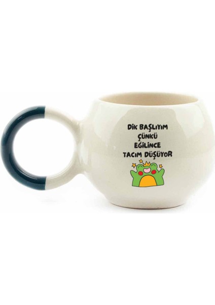 Eğilince Tacım Düşüyor El Yapımı Krem Parlak Baloncuk Fincan - Hediyelik Seramik Fincan