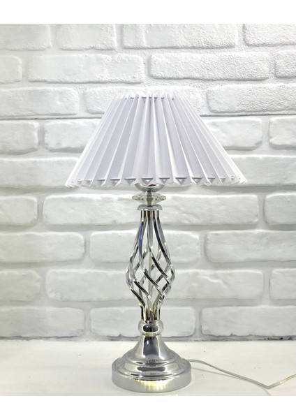 Krom Kaplama Rustik Burgulu Ayaklı Beyaz Pileli Kumaş Şapkalı Hol Salon Oturma Yatak Odası Abajur Modelleri fiyatları