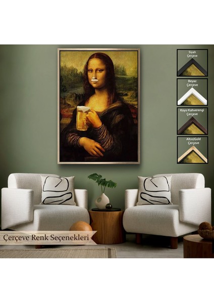Çerçeveli Bira Içme Mona Lisa Kanvas Tablo, Olağandışı Mona Lisa Kanvas TABLO-5219